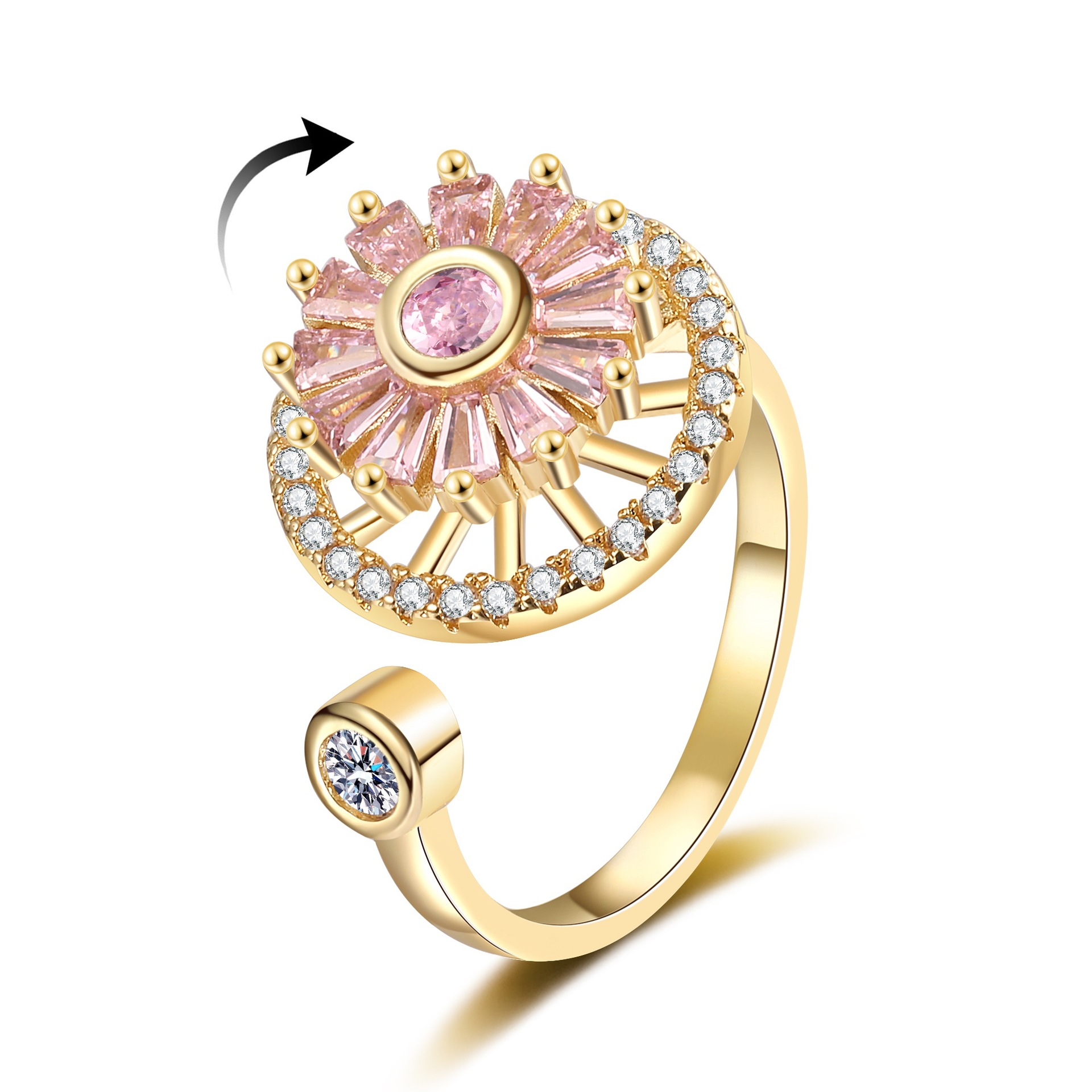 Womens Rotatable Clover Anxiety Rings Fidget Spinner Adjustable Open Rings